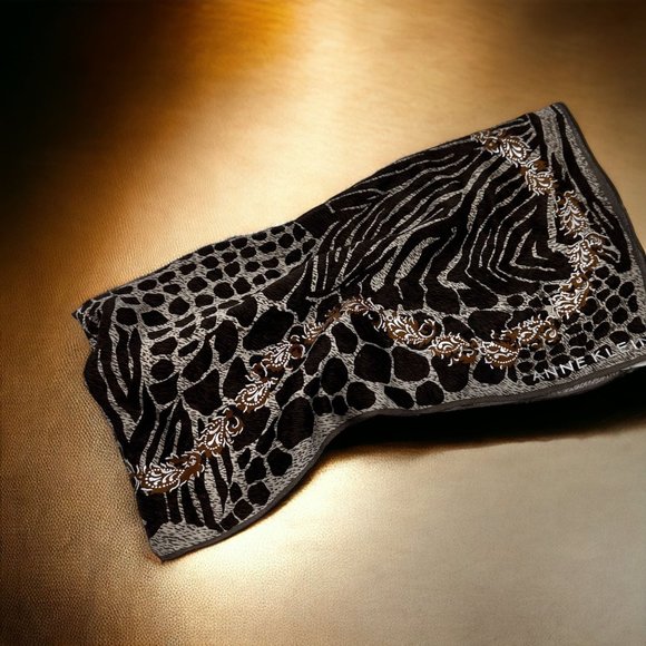 Anne Klein Brown Silk Animal Print Paisley Scarf - Picture 4 of 9